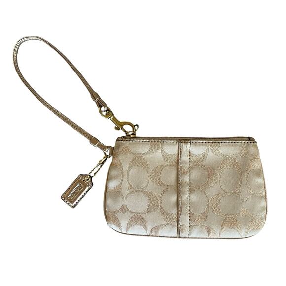 COACH Khaki/Gold Signature C Canvas Leather Trim Zip Clutch Wristlet Hang Tag - Picture 9 of 9